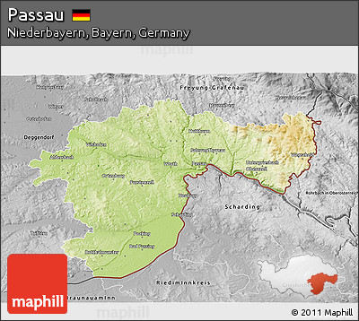 Physical 3D Map of Passau, desaturated