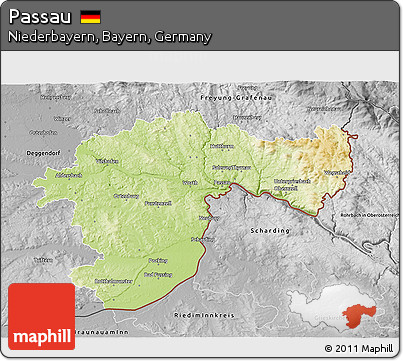 Physical 3D Map of Passau, desaturated
