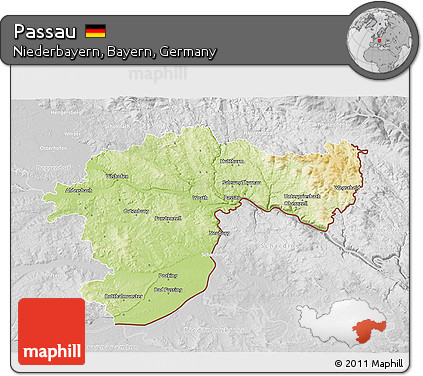 Physical 3D Map of Passau, lighten, desaturated