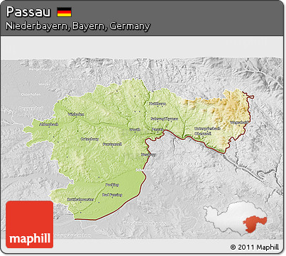 Physical 3D Map of Passau, lighten, desaturated