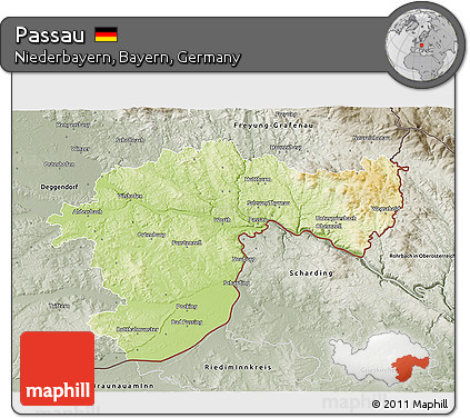 Physical 3D Map of Passau, semi-desaturated