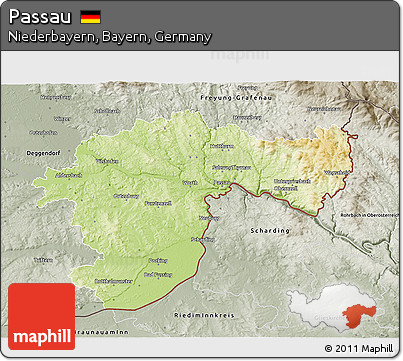 Physical 3D Map of Passau, semi-desaturated