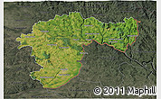 Satellite 3D Map of Passau, darken, semi-desaturated