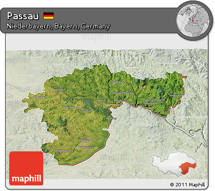 Satellite 3D Map of Passau, lighten