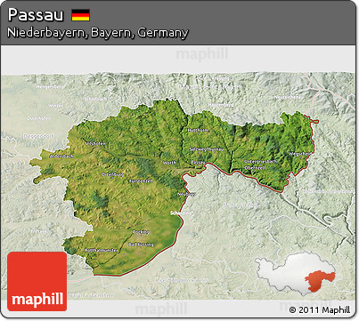 Satellite 3D Map of Passau, lighten