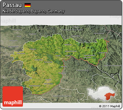 Satellite 3D Map of Passau, semi-desaturated