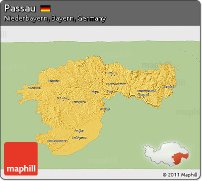 Savanna Style 3D Map of Passau, single color outside