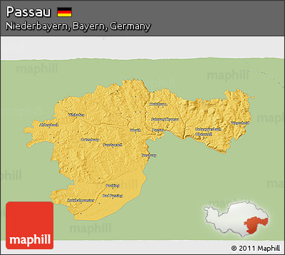 Savanna Style 3D Map of Passau, single color outside