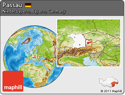 Physical Location Map of Passau, highlighted grandparent region