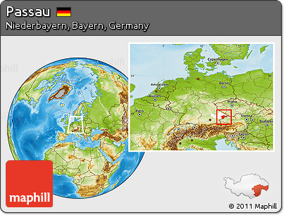 Physical Location Map of Passau, highlighted parent region, within the entire country