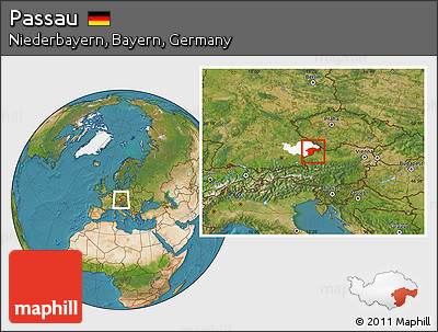 Satellite Location Map of Passau, highlighted parent region