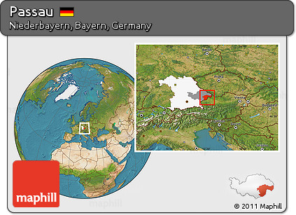 Satellite Location Map of Passau, highlighted parent region, highlighted grandparent region