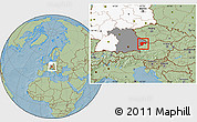 Savanna Style Location Map of Passau, highlighted country, highlighted grandparent region, hill shading