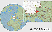 Savanna Style Location Map of Passau, highlighted country, highlighted parent region, hill shading