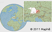 Savanna Style Location Map of Passau, highlighted grandparent region, hill shading