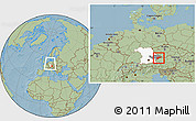 Savanna Style Location Map of Passau, highlighted parent region, highlighted grandparent region, within the entire country, hill shading
