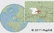 Savanna Style Location Map of Passau, highlighted parent region, highlighted grandparent region, hill shading