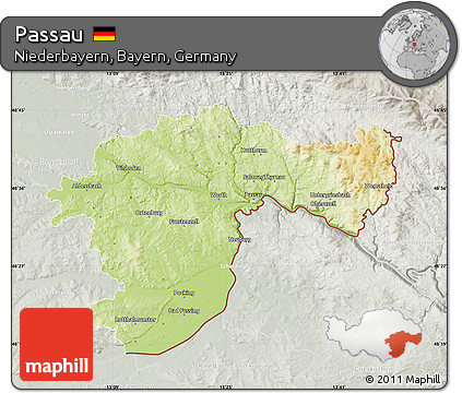 Physical Map of Passau, lighten, semi-desaturated