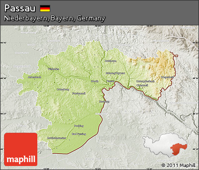 Physical Map of Passau, lighten, semi-desaturated