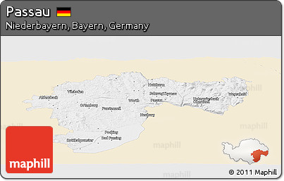 Classic Style Panoramic Map of Passau, single color outside
