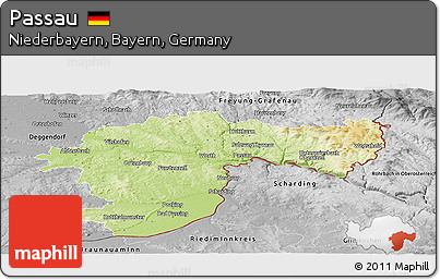 Physical Panoramic Map of Passau, desaturated