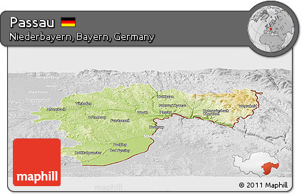 Physical Panoramic Map of Passau, lighten, desaturated
