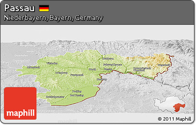 Physical Panoramic Map of Passau, lighten, desaturated