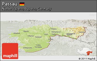 Physical Panoramic Map of Passau, lighten, semi-desaturated