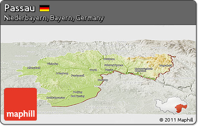 Physical Panoramic Map of Passau, lighten, semi-desaturated