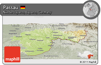 Physical Panoramic Map of Passau, semi-desaturated