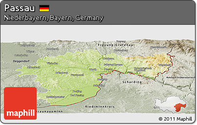 Physical Panoramic Map of Passau, semi-desaturated