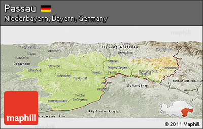 Physical Panoramic Map of Passau, semi-desaturated