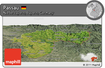 Satellite Panoramic Map of Passau, semi-desaturated
