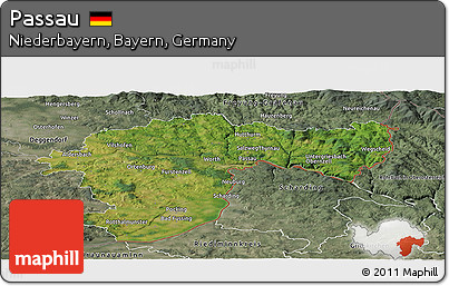 Satellite Panoramic Map of Passau, semi-desaturated