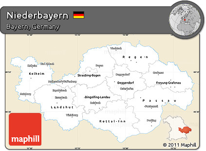 Classic Style Simple Map of Niederbayern, single color outside