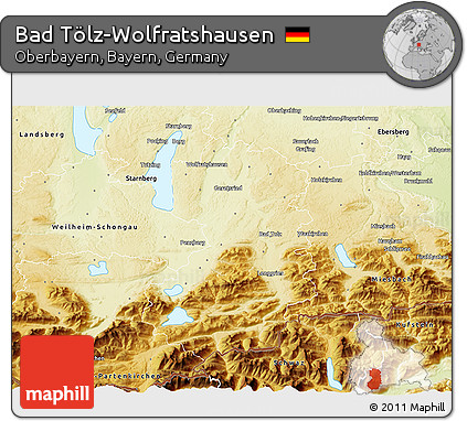 Physical 3D Map of Bad Tölz-Wolfratshausen