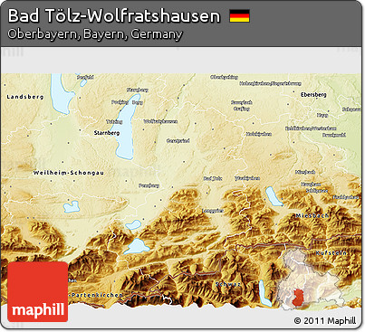 Physical 3D Map of Bad Tölz-Wolfratshausen