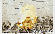 Physical 3D Map of Bad Tölz-Wolfratshausen, semi-desaturated