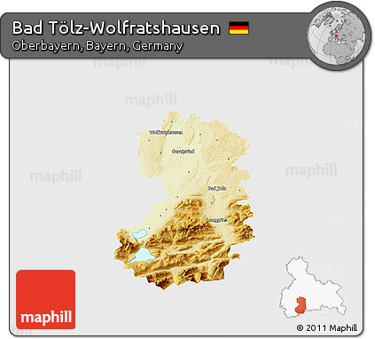 Physical 3D Map of Bad Tölz-Wolfratshausen, single color outside