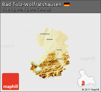 Physical 3D Map of Bad Tölz-Wolfratshausen, single color outside