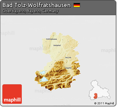 Physical 3D Map of Bad Tölz-Wolfratshausen, single color outside