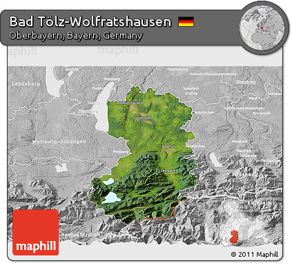 Satellite 3D Map of Bad Tölz-Wolfratshausen, lighten, desaturated