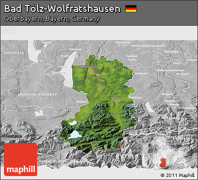 Satellite 3D Map of Bad Tölz-Wolfratshausen, lighten, desaturated