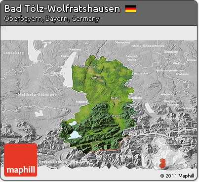 Satellite 3D Map of Bad Tölz-Wolfratshausen, lighten, desaturated