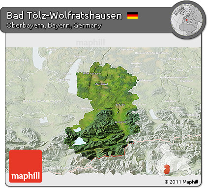 Satellite 3D Map of Bad Tölz-Wolfratshausen, lighten