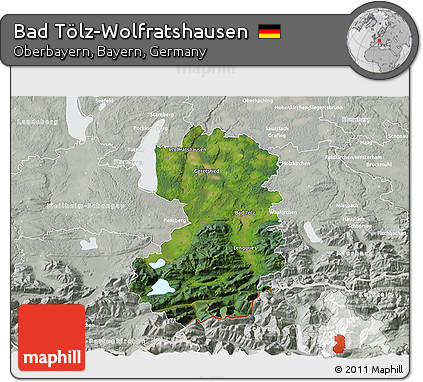 Satellite 3D Map of Bad Tölz-Wolfratshausen, lighten, semi-desaturated