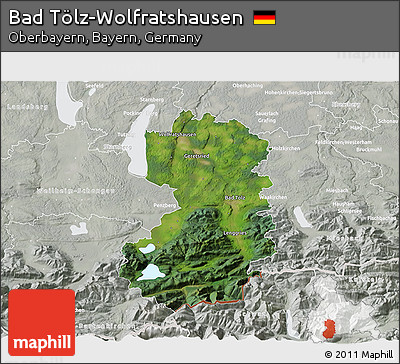 Satellite 3D Map of Bad Tölz-Wolfratshausen, lighten, semi-desaturated