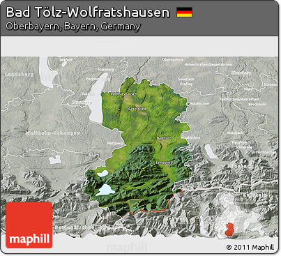 Satellite 3D Map of Bad Tölz-Wolfratshausen, lighten, semi-desaturated