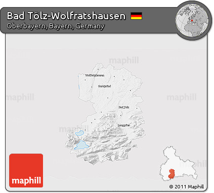Silver Style 3D Map of Bad Tölz-Wolfratshausen, single color outside