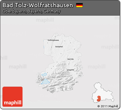 Silver Style 3D Map of Bad Tölz-Wolfratshausen, single color outside